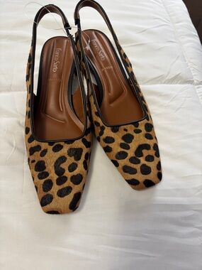 Franco Sarto Leopard Print Slingback Flats - Brown/Black size 5.5